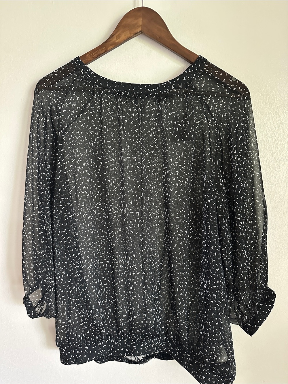 The Limited Black Sheer Blouse with White Scatter Print